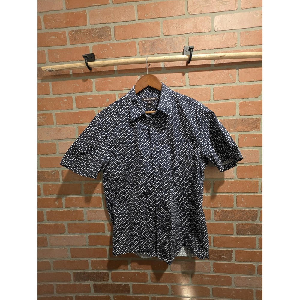 Michael Kors Men's Large Slim Fit Shirt Stretch Cotton Elastane Button-Up Sku15